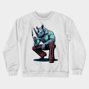 Retro Rebel: 70s Fashion smoking rhino in Shades Crewneck Sweatshirt